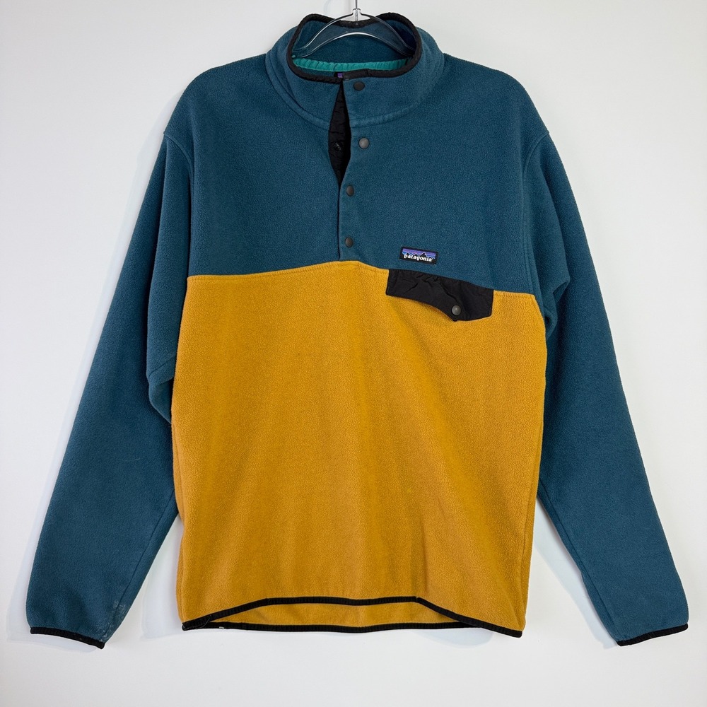 Patagonia‎ Synchilla Snap-T Pullover Mens M Blue Tan color block Fleece 25580
